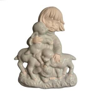 Cyril Cullen Porcelain Wall Plaque • Child & Lambs • Ireland